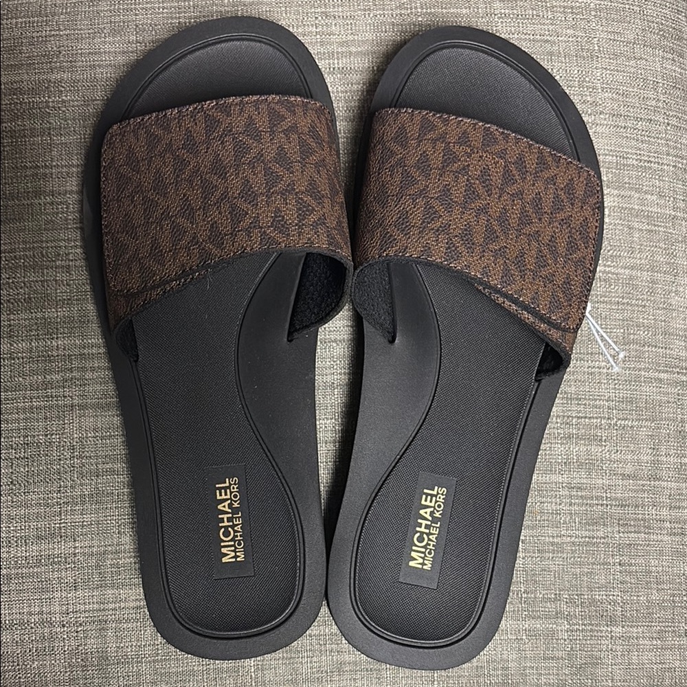 Michael Kors Dark Brown Slide Sandals
